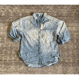 Anthropologie Pilcro XS Shirt Button Down 3/4 Sleeve Rhinestones Collared N2